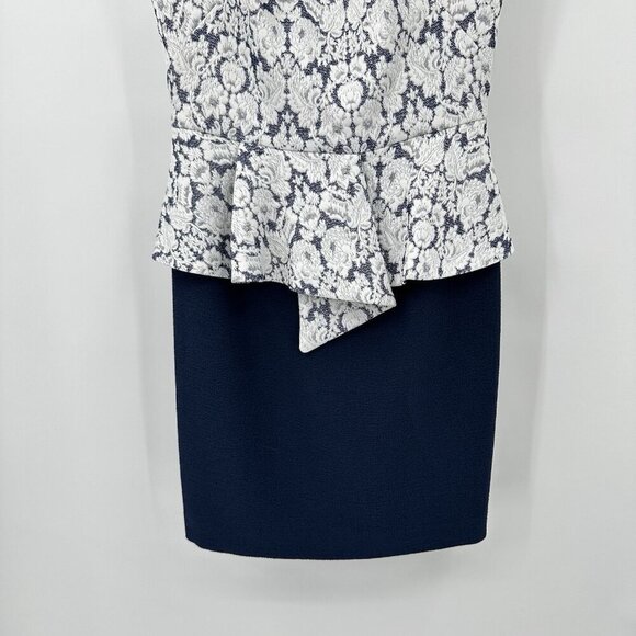 BLACK HALO dress shift sheat mini peplum floral brocade career business blue 2 - Picture 5 of 8